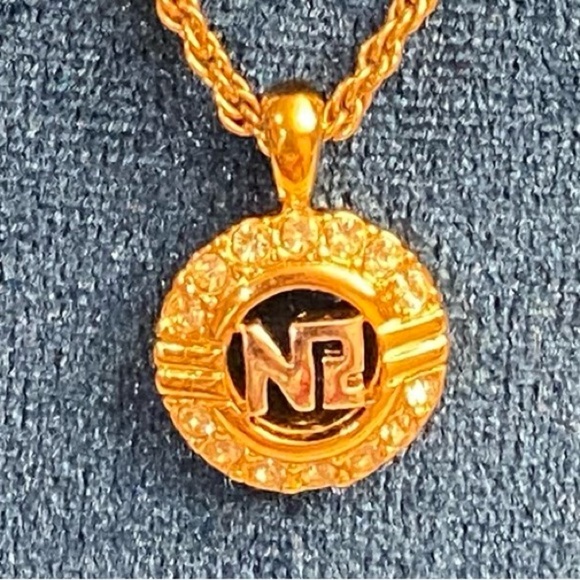 NINA RICCI Signature “NR” w/Crystals Charm on Branded Necklace, EUC - Picture 2 of 5